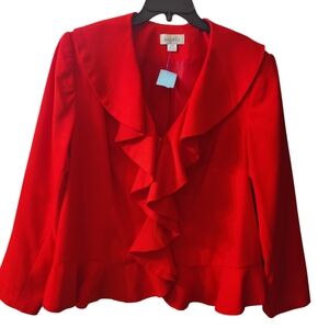 Isabella Suits Women's Red Ruffled Blazer